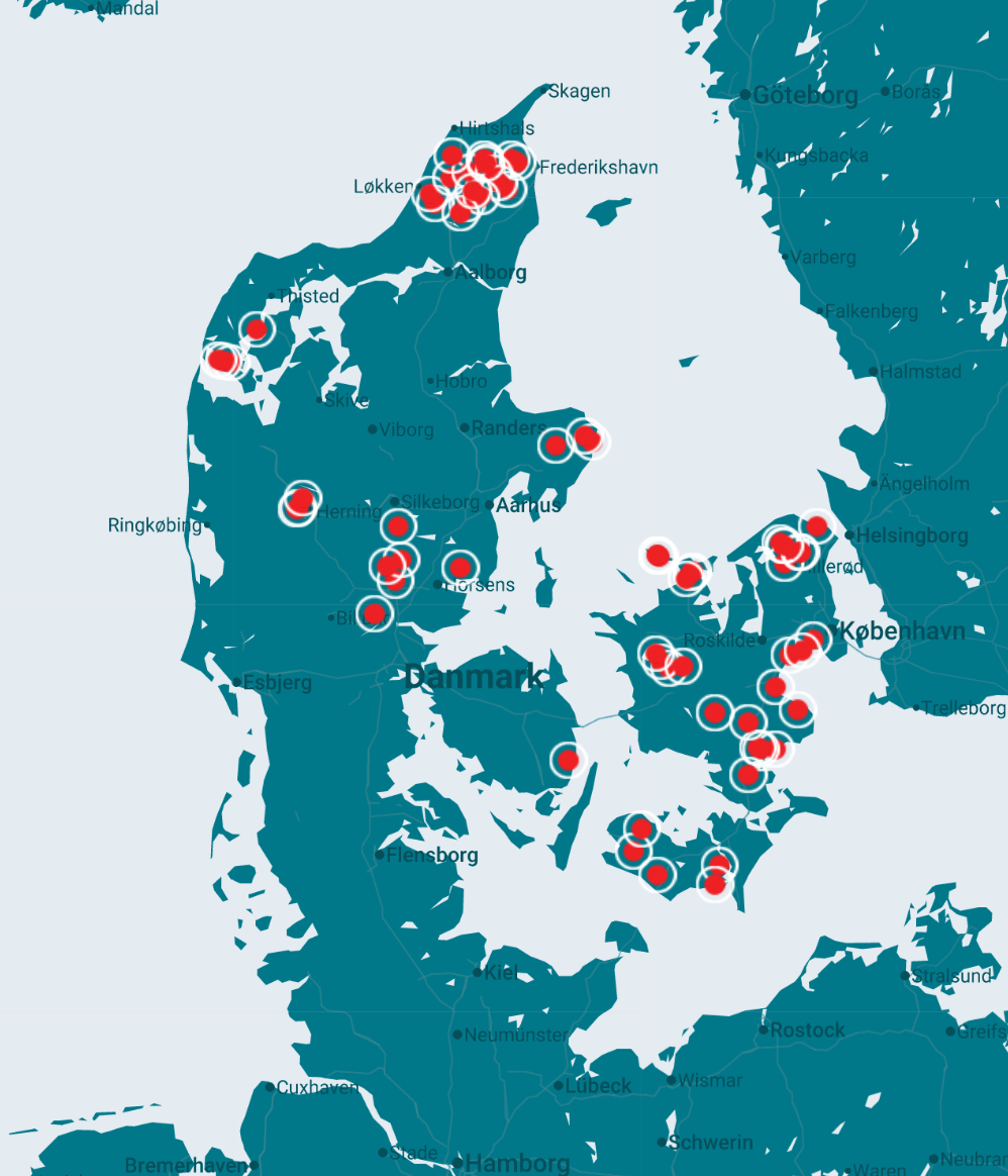 HabitusHusene Danmarkskort Kort over HabitusHusene i Danmark